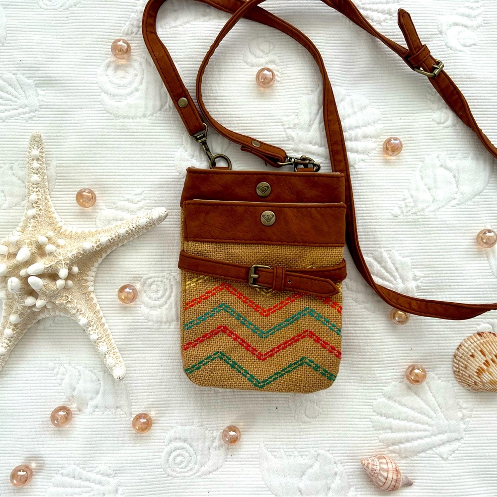 NWOT Roxy Women's Pass Key 458D26 Mini Natural Jute Crossbody Purse Bag